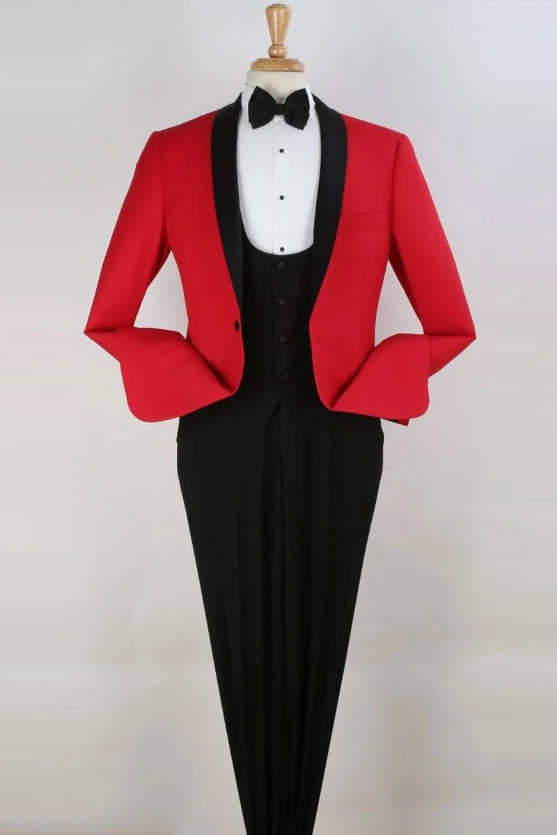 Bloody Brilliant Red Tuxedo Shawl Vest One Button Gents Perfect for a Night Out.
