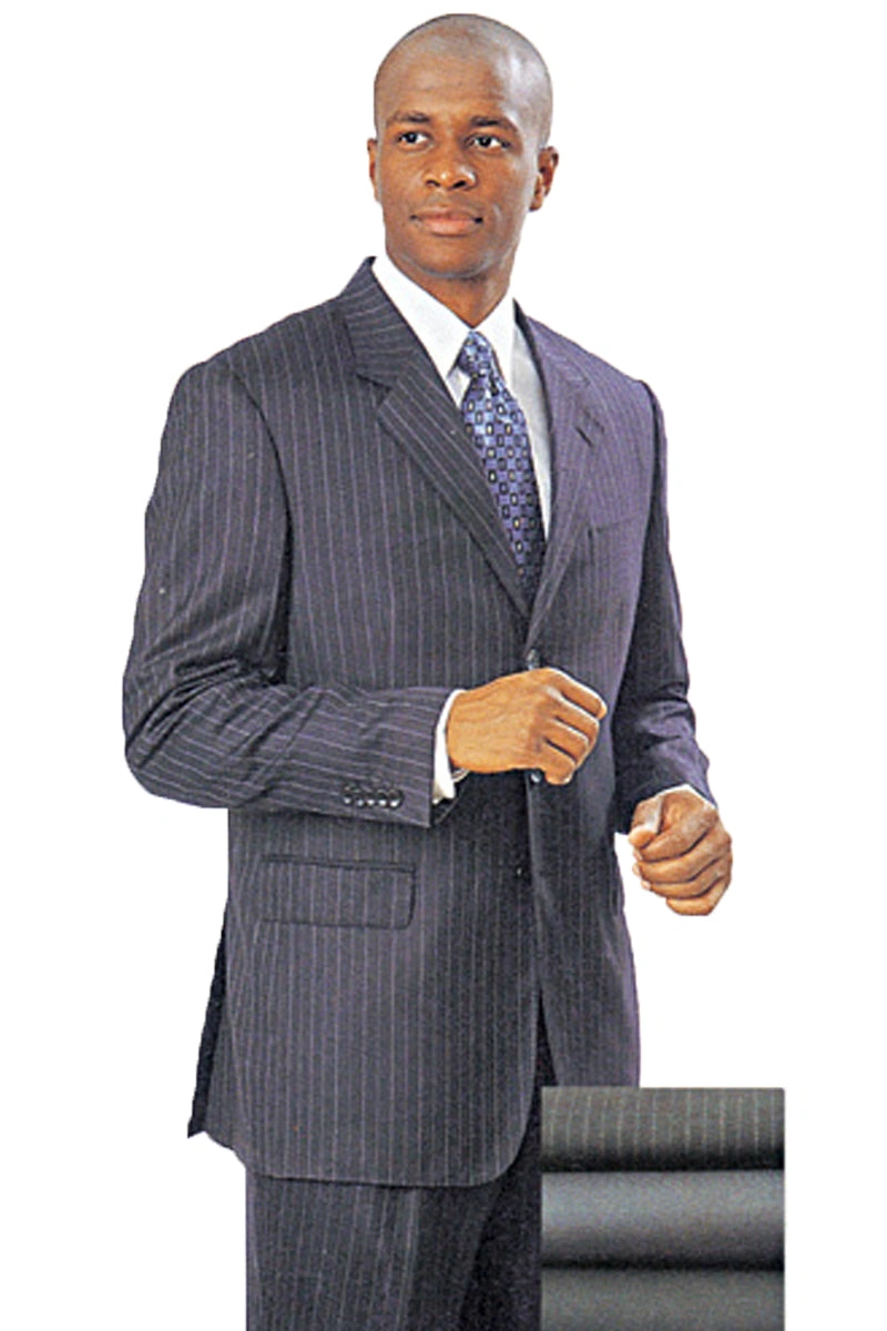 Grey Pinstripe Wool Suit: Your Timeless Gentleman's Three-Button Classic.